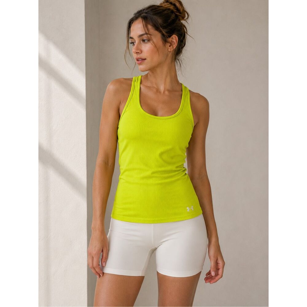 Under Armour HeatGear Neon Yellow Ribbed Racerback Athletic Tank Top LG